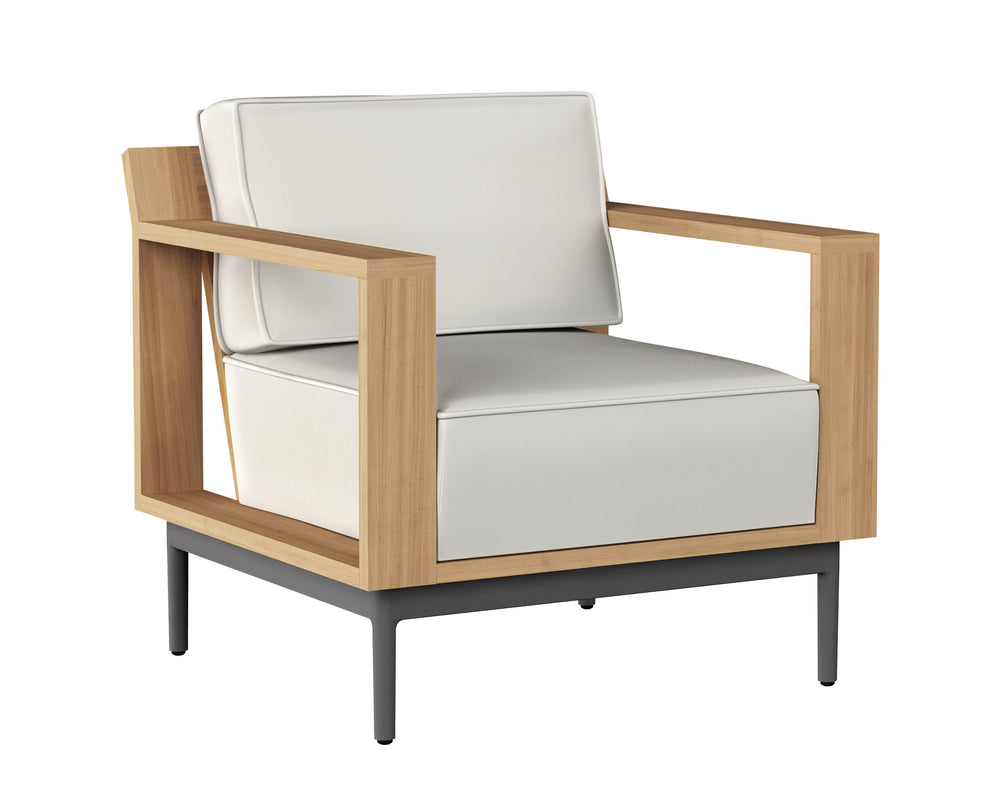 Sunpan Cagliari Armchair - Modern Outdoor Retreat with Teak Wood and Durable Powder Coated Aluminum Frame Palazzo Cream