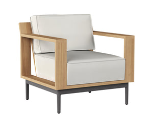 Sunpan Cagliari Armchair - Modern Outdoor Retreat with Teak Wood and Durable Powder Coated Aluminum Frame Palazzo Cream