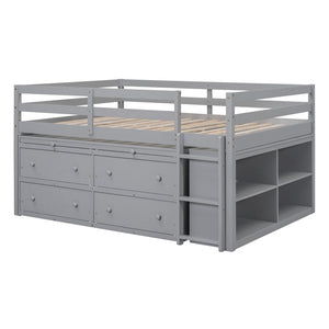 English Elm Full Size Kids Loft Bed Pinewood Frame Dual Study Desks Drawers and Open Shelving Gray LT000369AAE
