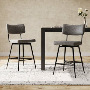 English Elm Christopher Knight Home® - 26''Retro Curved Back Swivel Counter Stools Set of 2 with Bowknot Footrest Smooth PU Leather Comfort Grey N780P199991G