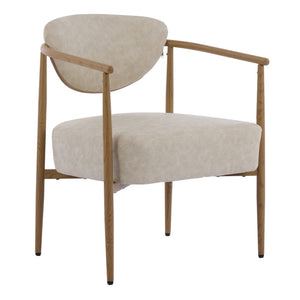 English Elm Beige Woven Fabric Dining Chair Set of Two with Wood Grain Iron Frame for Any Room W3149S00003