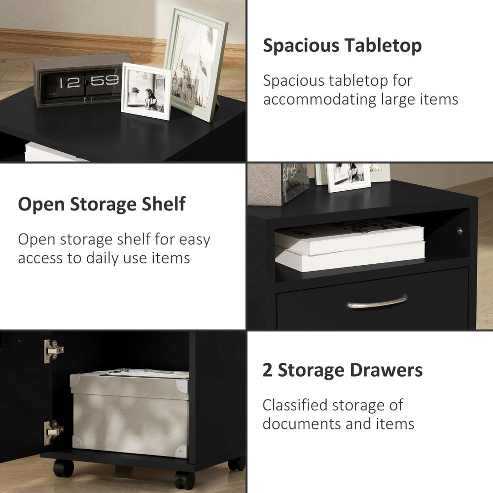English Elm Mobile Rolling Under Desk Cabinet with Open Shelf Drawer and Locking Wheels for Office T3971P384630