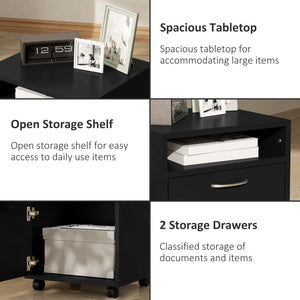 English Elm Mobile Rolling Under Desk Cabinet with Open Shelf Drawer and Locking Wheels for Office T3971P384630