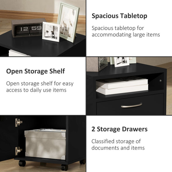 English Elm Mobile Rolling Under Desk Cabinet with Open Shelf Drawer and Locking Wheels for Office T3971P384630