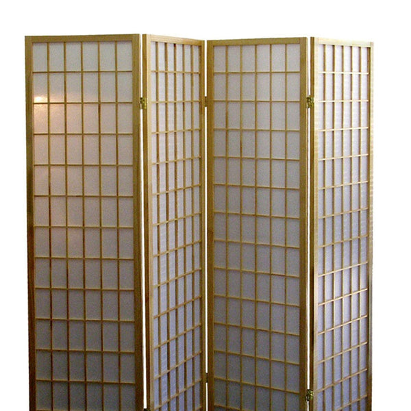English Elm 70" Tall 4-Panel Screen - Japanese-Inspired Room Divider With Natural Wood Finish For Versatile Spaces B072115959