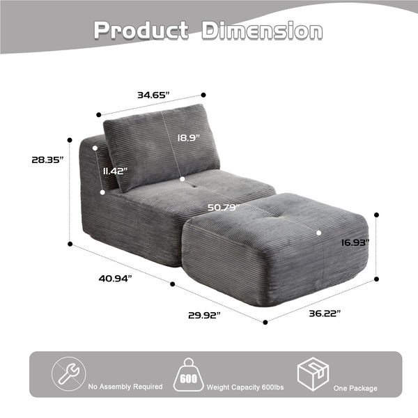 English Elm Modern Modular Memory Foam Sofa - Pet-Friendly, Stylish Chaise Longue With Movable Ottoman In Grey W3723P346962