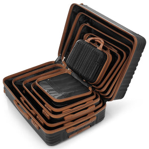English Elm 6-piece Hardshell Abs Luggage Set with Spinner Wheels Tsa Lock and Scratch Resistant Shell Black Brown N730P354689B