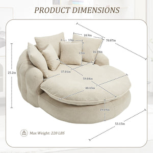English Elm Oversized Memory Foam Chenille Bean Bag Sofa with Ergonomic Back Support, 3 Large & 2 Small Pillows Beige W395P359408