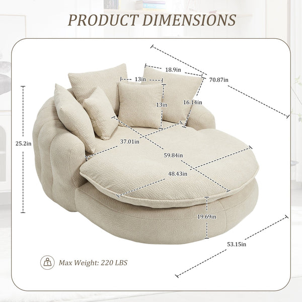English Elm Oversized Memory Foam Chenille Bean Bag Sofa with Ergonomic Back Support, 3 Large & 2 Small Pillows Beige W395P359408