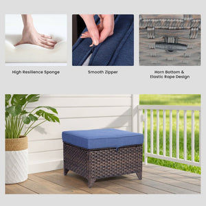 English Elm Outdoor Handwoven Pe Wicker Ottoman Set Patio Footrests with Weather Resistant Frame T3773P418190