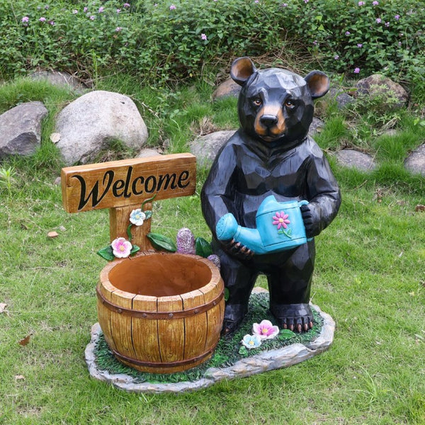 English Elm Outdoor Bear Planter Sculpture Hand Painted Resin Yard Statue for Garden Pathways W5398P455472