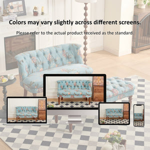 English Elm Sofa Accent Chair Tufted Floral Upholstery Turned Wood Legs European Vintage Bedroom W3373S00076