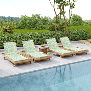 English Elm Lounge Chaise Outdoor Acacia Wood Slatted Frame with Water Resistant Cushion Resort Style Green Leaf,Light Brown N770P442L18L