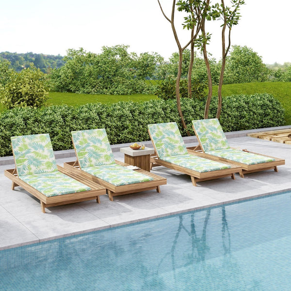 English Elm Lounge Chaise Outdoor Acacia Wood Slatted Frame with Water Resistant Cushion Resort Style Green Leaf,Light Brown N770P442L18L