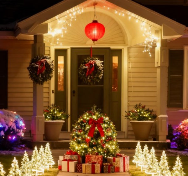 English Elm Artificial Battery Powered Outdoor Christmas Tree with Led Lights Pine Cones Berry Clusters T3971P415410