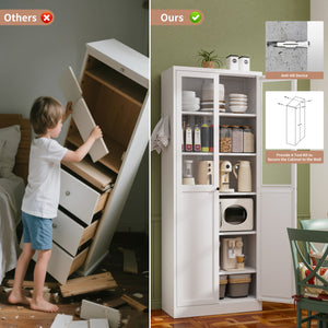 English Elm 72" Metal Pantry Cabinet Tall White - 5 Adjustable Shelves, Heavy-Duty Steel, Tool-Free Assembly, Silent Doors T2398P350192