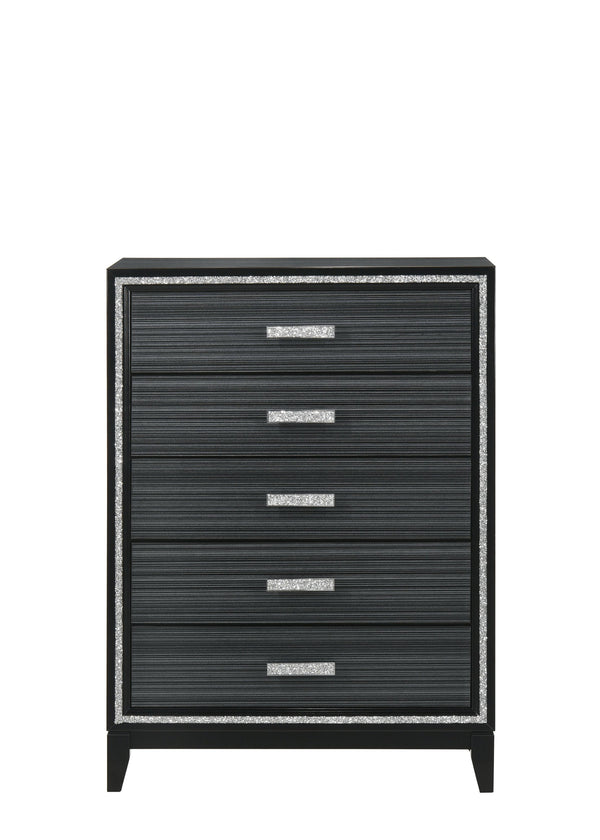 English Elm Haiden Weathered Black Finish Dresser with Six Spacious Drawers, Silver Trim Accent and Durable Craftsmanship Black 49 L x 20 W x 39 H B2726P261899