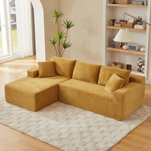 English Elm L-Shaped Modular Cloud Sectional Sofa – Cozy Yellow Corduroy, No Assembly, Perfect For Living Spaces W2339P331508