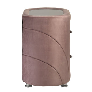 English Elm Pink Upholstered Oval Nightstand with 2 Drawers, Pink Velvet Finish, Sand-Blast Glass Top, Chic Storage B062P189075