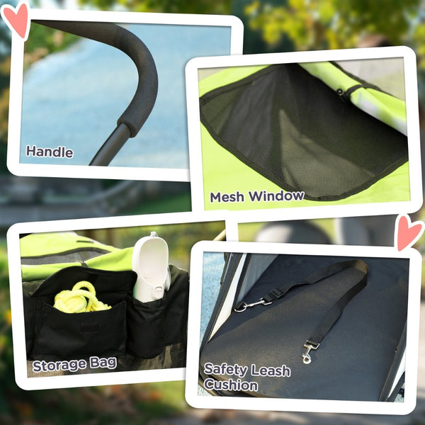 English Elm 3 Wheel Pet Stroller with One Hand Fold Steel Frame Oxford Fabric Terrain Ready T3971P406421