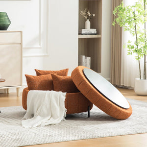 English Elm 31.3"w Chenille Channel Tufted Round Storage Ottoman Sculptural Pumpkin Seat for Any Room Orange W3118P439477