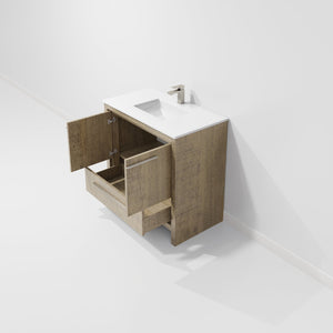 English Elm Lafarre Rustic Acacia 36" Bath Vanity w/ White Quartz Top, Gun Metal Faucet, Soft-Close Storage B2731P337003