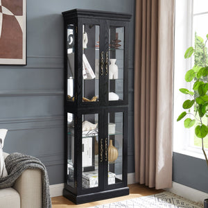 English Elm Elegant Lighted Glass Curio Cabinet with Vintage Carved Handle, Adjustable Shelves, Soft LED Glow, Quiet Hinge (37x15x15) W2275P389763