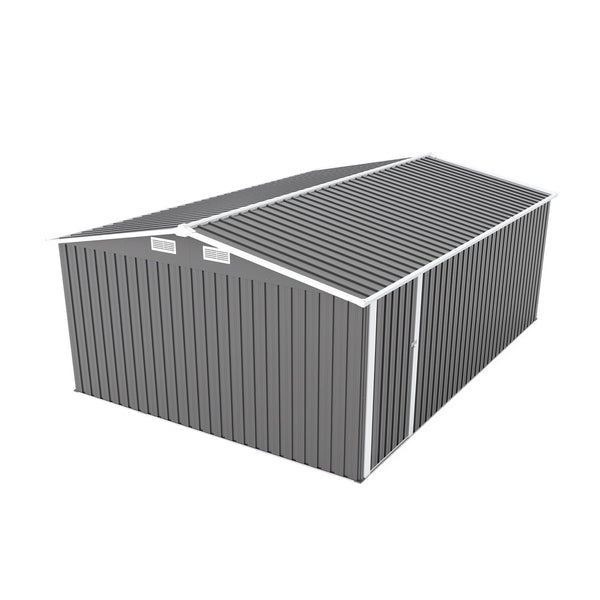 English Elm Campcraft Galvanized Steel Outdoor Storage Shed with Lockable Doors and Four Air Vents Dark Gray W1598S00022