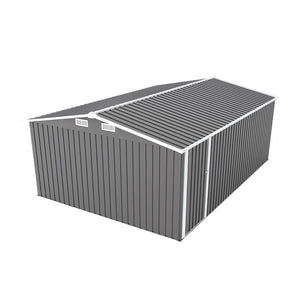 English Elm Campcraft Metal Storage Shed 10x14 Ft with Lockable Doors Vented Sloped Roof Backyard Dark Gray W1598S00051