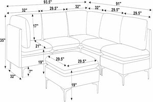 English Elm Linen Upholstered Modular Sectional Sofa with Tall Black Metal Legs for Living Room Dark Blue B2748S00125