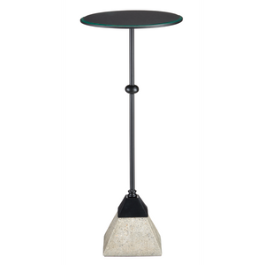 Parna Industrial Concrete Accent Table with Wrought Iron Base & Clear Glass Top - Modern Design!