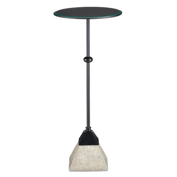 Parna Industrial Concrete Accent Table with Wrought Iron Base & Clear Glass Top - Modern Design!