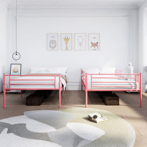 English Elm Bunk Bed Twin Over Iron Frame with Full Guardrail Ladder and Under Storage Pink W3752P412406