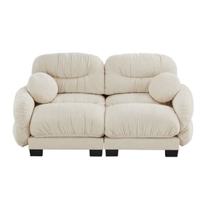 English Elm Pleated Chenille Two Seater Modular Sofa with Curved Armrests and Ergonomic Foam Cushions Beige W5656S00037