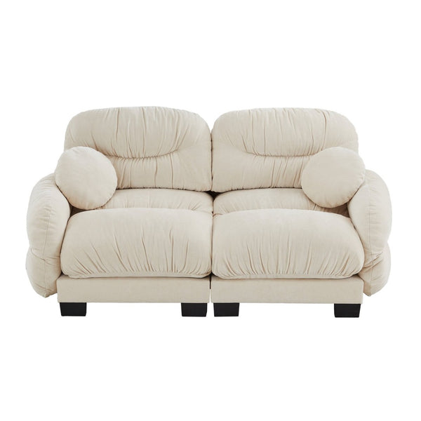 English Elm Pleated Chenille Two Seater Modular Sofa with Curved Armrests and Ergonomic Foam Cushions Beige W5656S00037