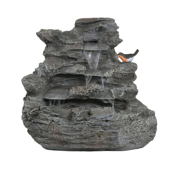 English Elm Christopher Knight Home® - 4-Tiered Concrete Waterfall Fountain with LED Glow, Weather-Resistant Outdoor Garden Accent, Soothing Ambiance N765P324559G