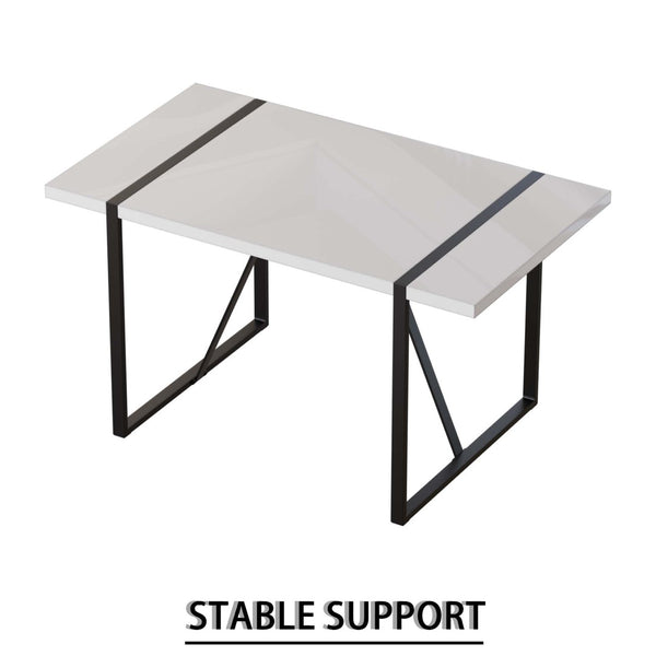 English Elm 55 Inch White Mdf Dining Table with Black Metal Legs Seats Six Industrial Farmhouse W2189P242109
