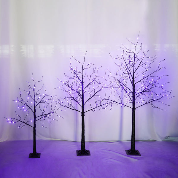 English Elm 3 Pack Halloween Spooky Tree Set with Purple LED Lights, 4ft‑6ft Hinged UV‑Resistant Indoor Decor (96) PX283443AAF