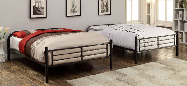 English Elm Black Metal Twin-Over-Queen Bunk Bed with Reinforced Rails, Attached Ladder and Extra Leg Support for Safety Black 58 L x 33 W x 7 H B2741S00392