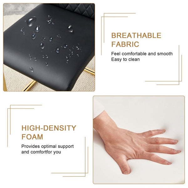 English Elm Table Set: Luxurious 71" Pandora Glass Dining Table With Golden Legs & 8 Stylish Black Pu Chairs W1151S03226-GIGA