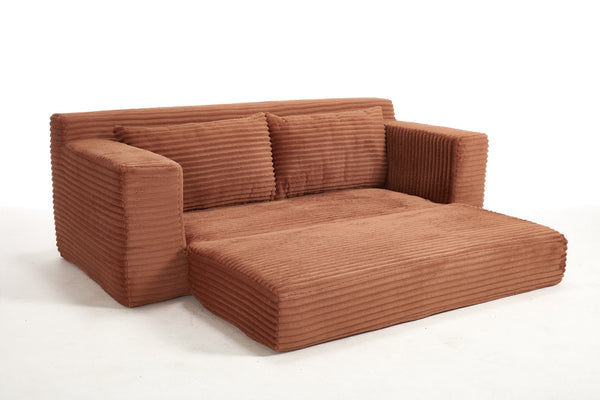 English Elm Loveseat Convertible Sofa Bed with Memory Foam & Steel Frame, No Assembly, Corduroy Comfort Orange W2959P278453