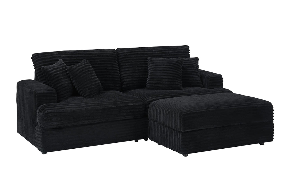 English Elm 88.58 Inch Black Corduroy Sofa - Cloud-Like Comfort With Storage Leg & 4 Pillows For Modern Spaces W3356S00009