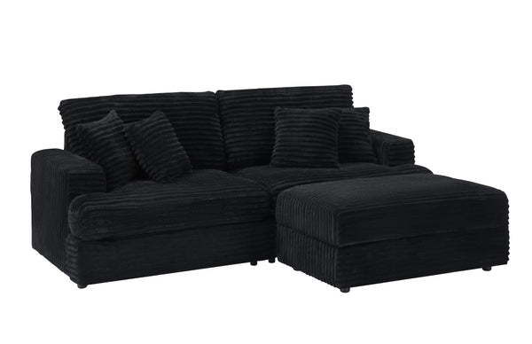 English Elm 88.58 Inch Black Corduroy Sofa - Cloud-Like Comfort With Storage Leg & 4 Pillows For Modern Spaces W3356S00009