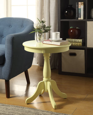 English Elm Alger Light Yellow Round Pedestal Accent Table — Cottage Transitional Wooden Top, Turned Base, KD, 40lb Capacity B2726P281458