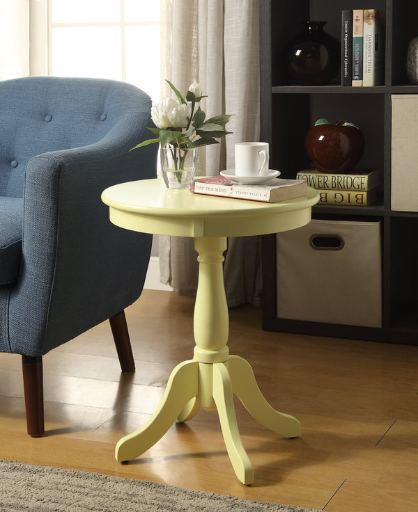 English Elm Alger Light Yellow Round Pedestal Accent Table — Cottage Transitional Wooden Top, Turned Base, KD, 40lb Capacity B2726P281458
