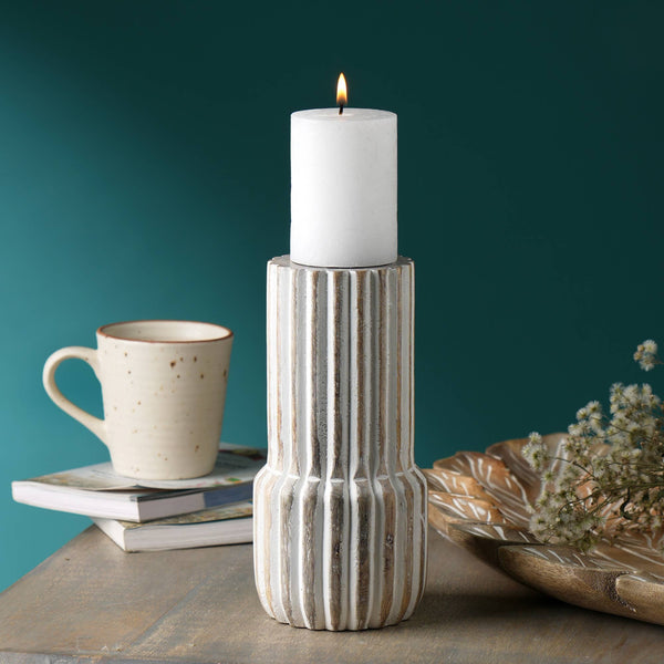 English Elm Decorative Wooden Centerpiece Candle Holder - Elegant Walnut Design For Cozy Ambiance & Style B346P336812