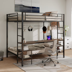 English Elm Ethan Full Over Twin Bunk Bed With Desk, Charging Station & Storage For Teens - Space-Saving Design! B083S00001
