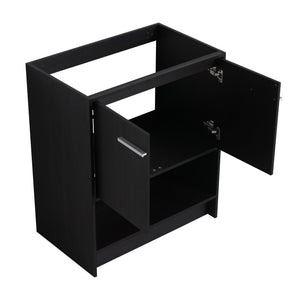 English Elm 30" Freestanding Bathroom Vanity Cabinet with 2 Doors, Integrated Basin & Open Shelf, Modern Ergonomic Design Dark Oak W1972P268399