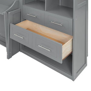 English Elm Queen Murphy Wall Bed Cabinet System with Wardrobe Drawers and Shelving in White Mdf LP000384AAE
