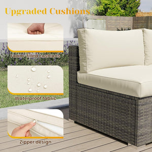 English Elm 5-piece Outdoor Modular Pe Rattan Wicker Patio Set with Tempered Glass Coffee Table Beige B082P455126